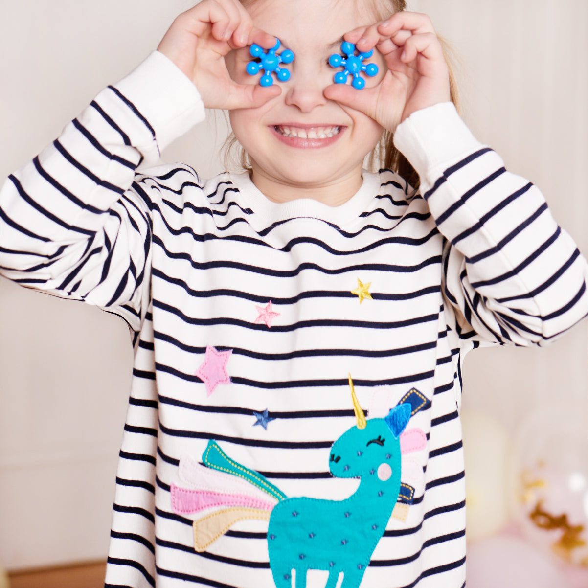 Stripy Star Unicorn Cotton Crewneck Sweatshirt