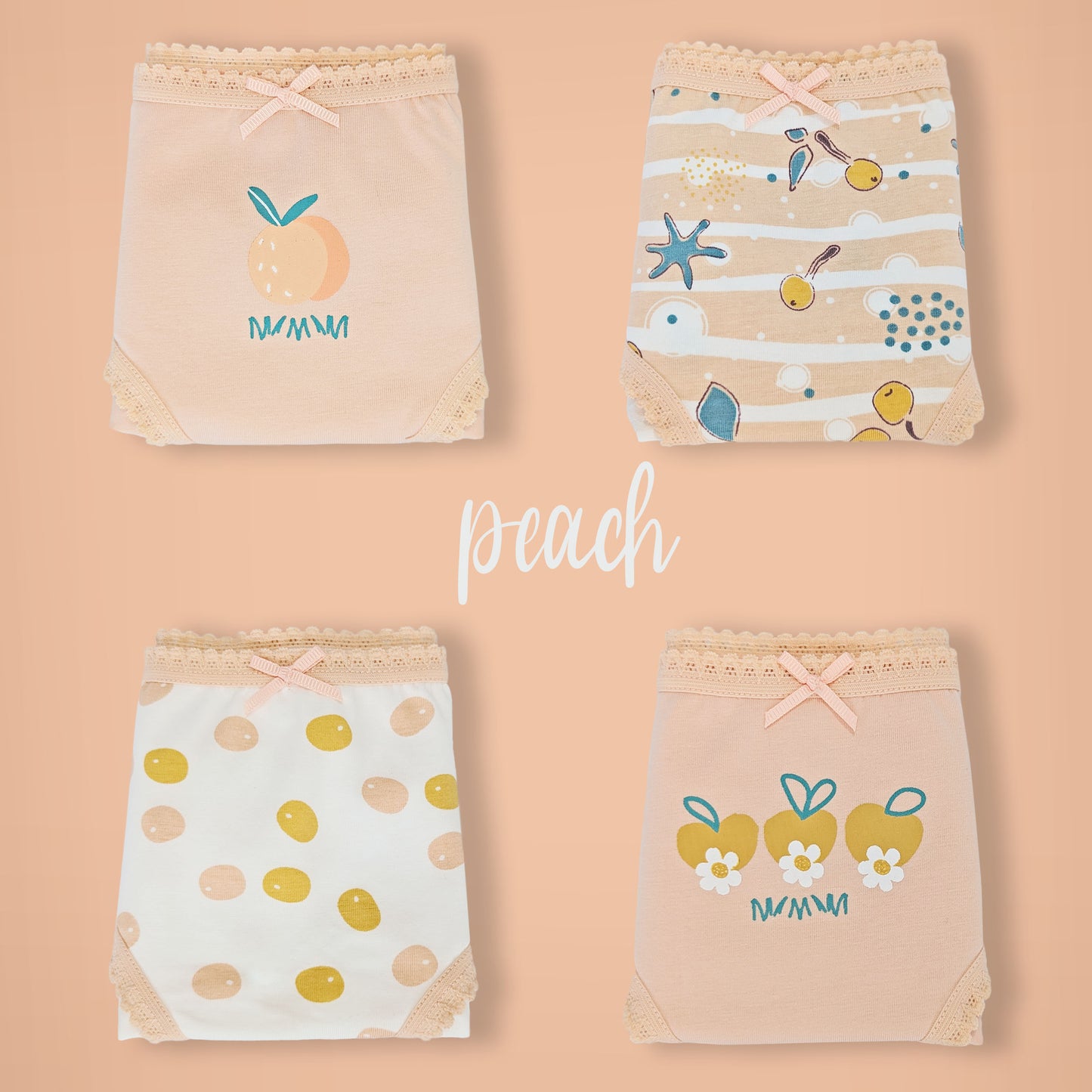 Moon Under the Bridge Girls' Soft Cotton Knickers Underwear Pack of 4 - Peach