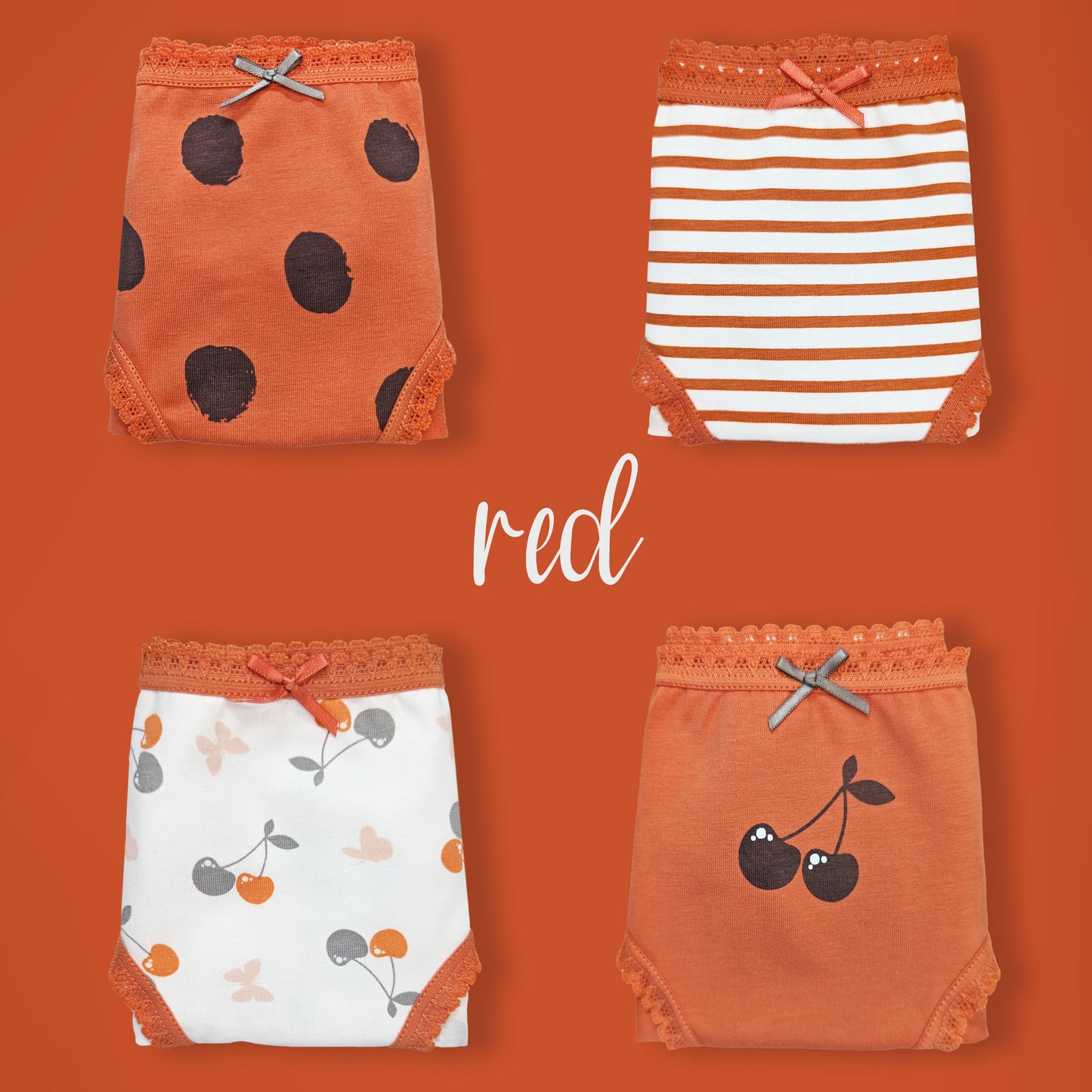 Moon Under the Bridge Girls' Soft Cotton Knickers Underwear Pack of 4 - RED