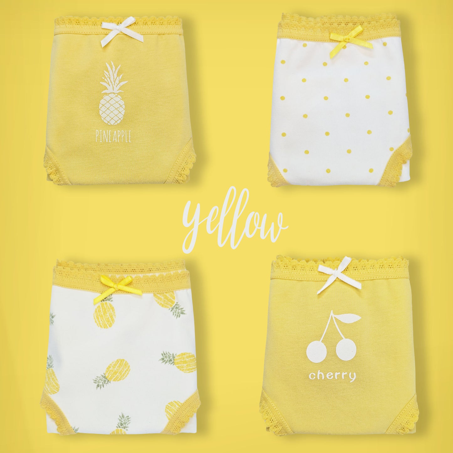 Moon Under the Bridge Girls' Soft Cotton Knickers Underwear Pack of 4 - Yellow
