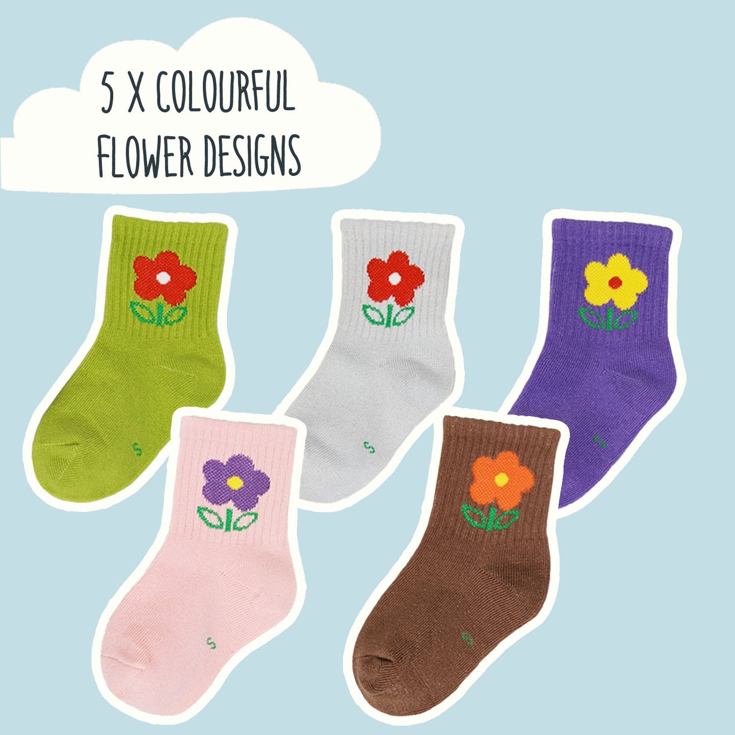Colourful Flower Cotton Ankle Socks Multipack - 5 Pairs