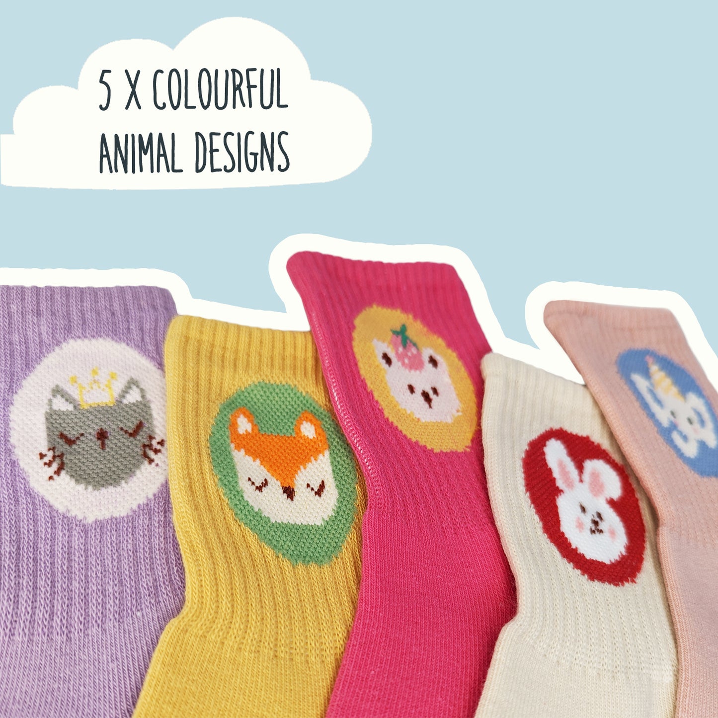 Animal Friends Cotton Ankle Socks Multipack - 5 Pairs