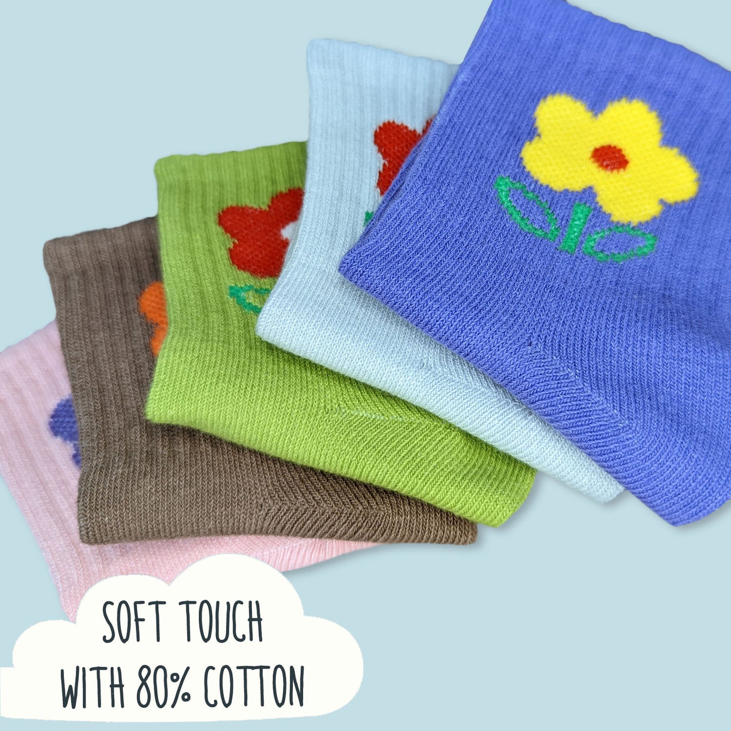 Colourful Flower Cotton Ankle Socks Multipack - 5 Pairs