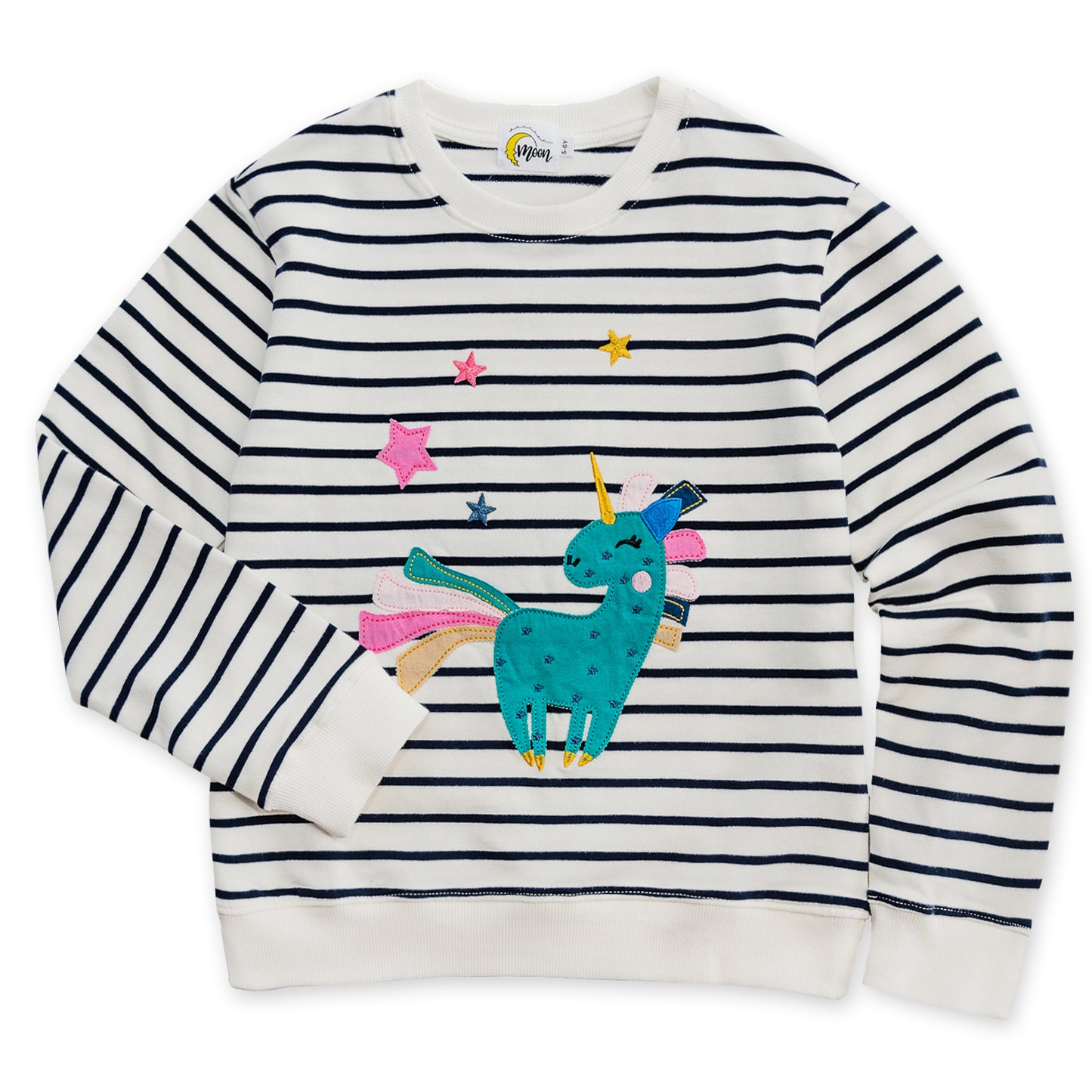 Stripy Star Unicorn Cotton Crewneck Sweatshirt