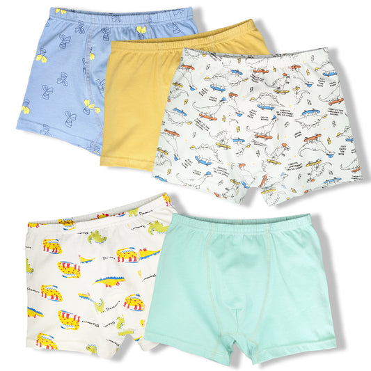 Moon Under the Bridge Boys' Soft Cotton Boxer Shorts Underwear Pack of 5 - Dinosaurs