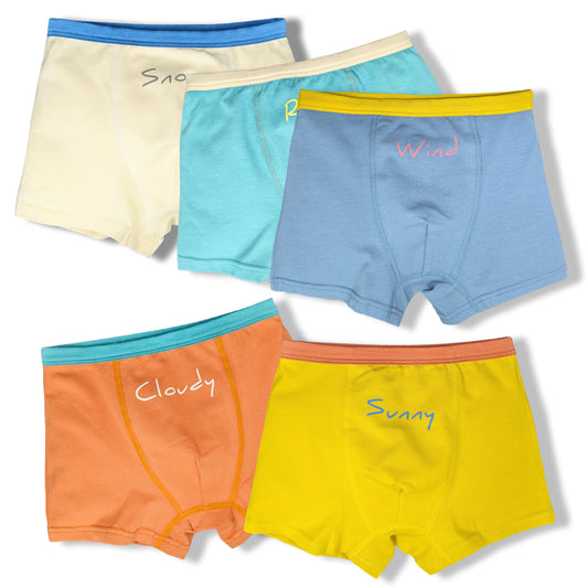 Moon Under the Bridge Boys' Soft Cotton Boxer Shorts Underwear Pack of 5 - Weather