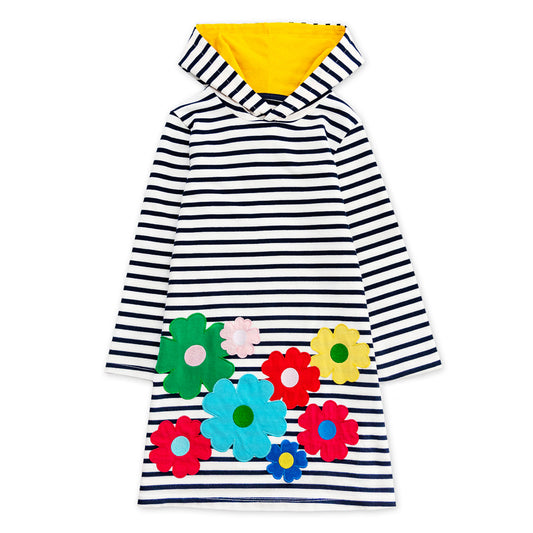 Flowers Cotton Hoodie Dress