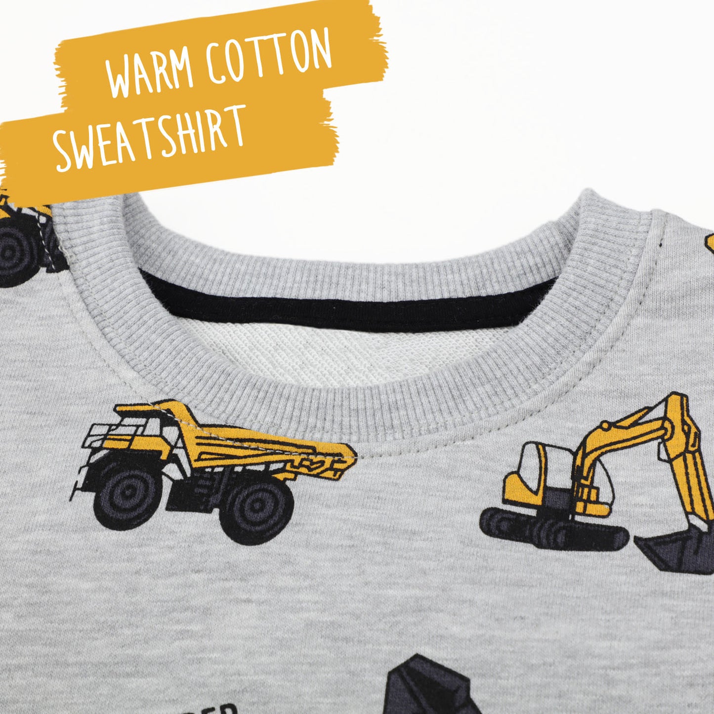 Construction Vehicles Cotton Crewneck Sweatshirt