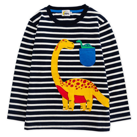 Cotton Stripy Dinosaur Long-Sleeve T-Shirt